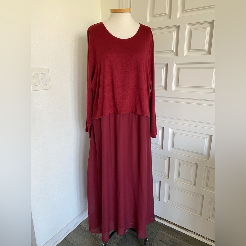 NWT Soft Surroundings Cassie Dress Long Maxi Chiffon Cabernet Size 1X 3X